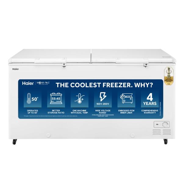Haier HFC-550CM5, Double Door Combo Freezer (Half Cooler & Half Freezer Combo), Freeze & Chill together, Dual Condenser, Metal liner & 4 Years Comprehensive Warranty (White)