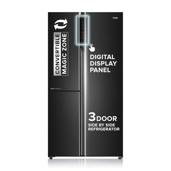 Haier HRT-683GK 598L 3 Star 3-Door Side by Side Frost Free Refrigerator, Convertible, Expert Inverter Technology, Digital Display Panel, Triple Twist Ice Maker, (Graphite Black)