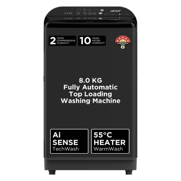 Acer 8.0 Kg Halo Wash Series Fully-Automatic Top Load Washing Machine AR80FATLP1GT (In-built Heater, AiSense, AutoBalance, HelixFlow Jet Tech, FrothPlus Tub Tech)